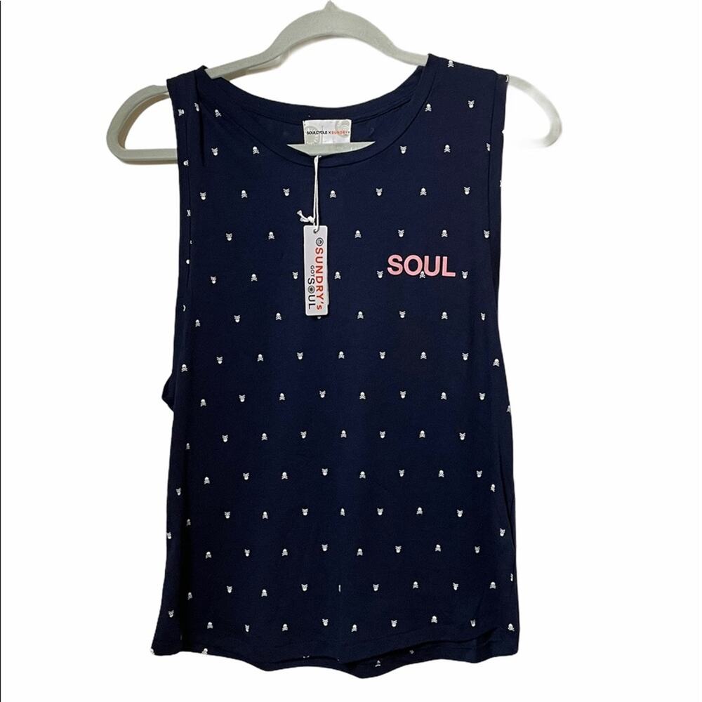 Soulcycle x Sundry Soul skull navy tank top Xs NWT